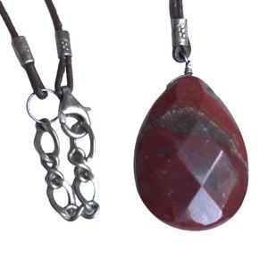 Wire wrapped faceted agate pendant necklace on sinew cord w/ lobster claw clasp